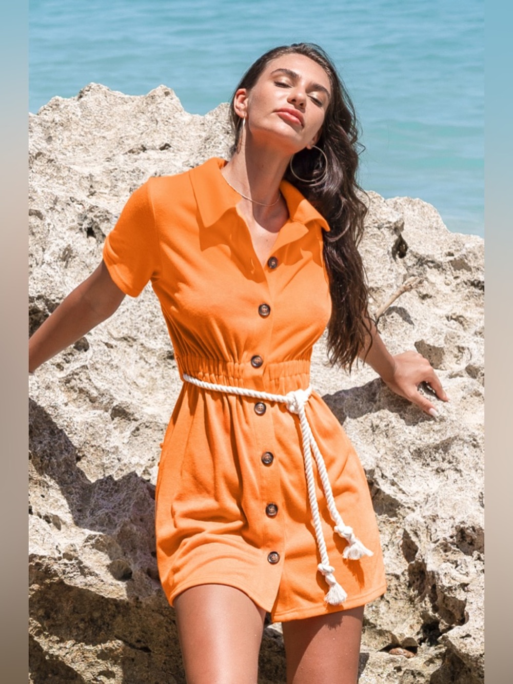 Cupshe Nautical Jersey Collared Front Button Mini Dress Size Large